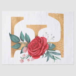 Rose Flower Gold Letter E Watercolor Art Tissue Paper
