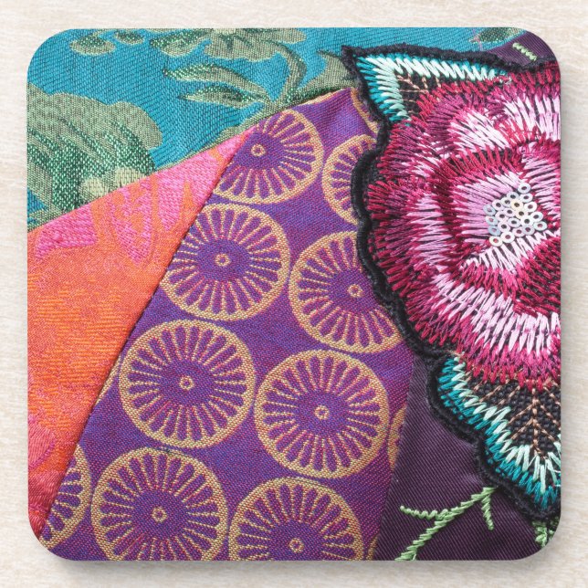Rose flower gypsy boho colourful tapestry coaster (Front)