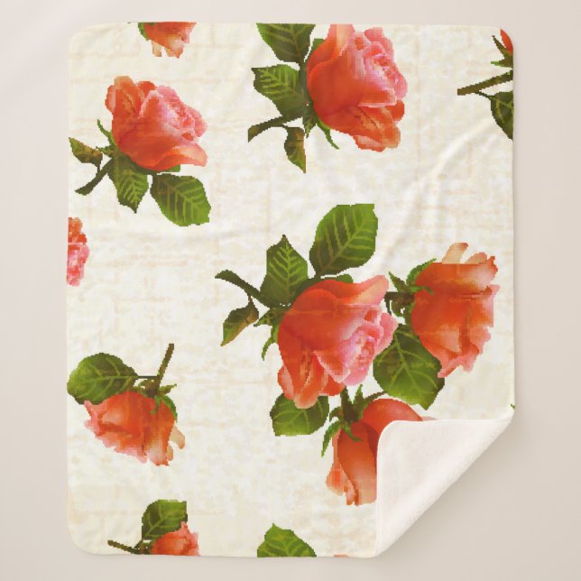 Rose flower pattern, vintage background. sherpa blanket (Front)