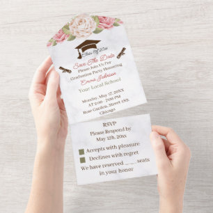 Rose Flower Personalized Save The Date Graduation All In One Invitation