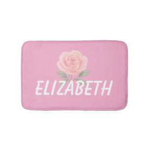 Rose Flower Pink Name Bath Mat