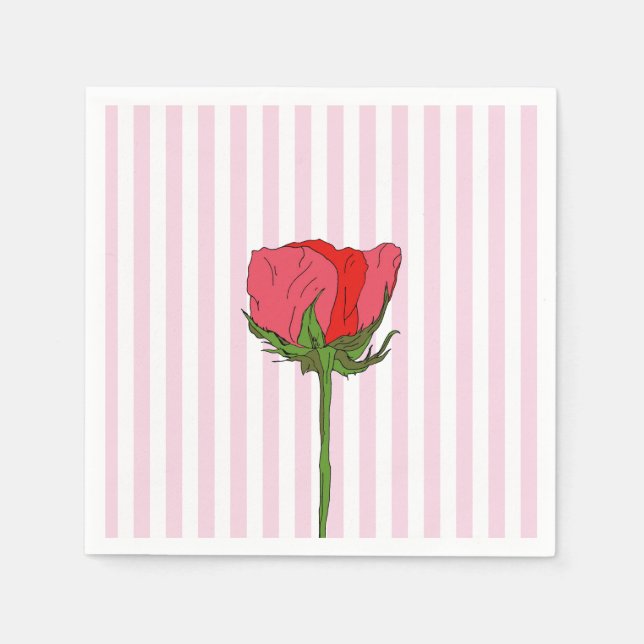 Rose Flower Pink Stripe Napkin (Front)