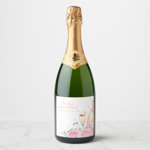 Rose Flower Poppin Champagne Bottles Baby Shower Sparkling Wine Label