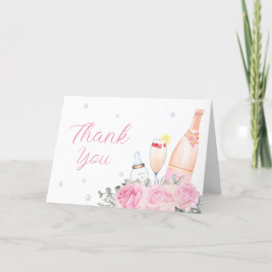 Rose Flower Poppin Champagne Bottles Baby Shower Thank You Card
