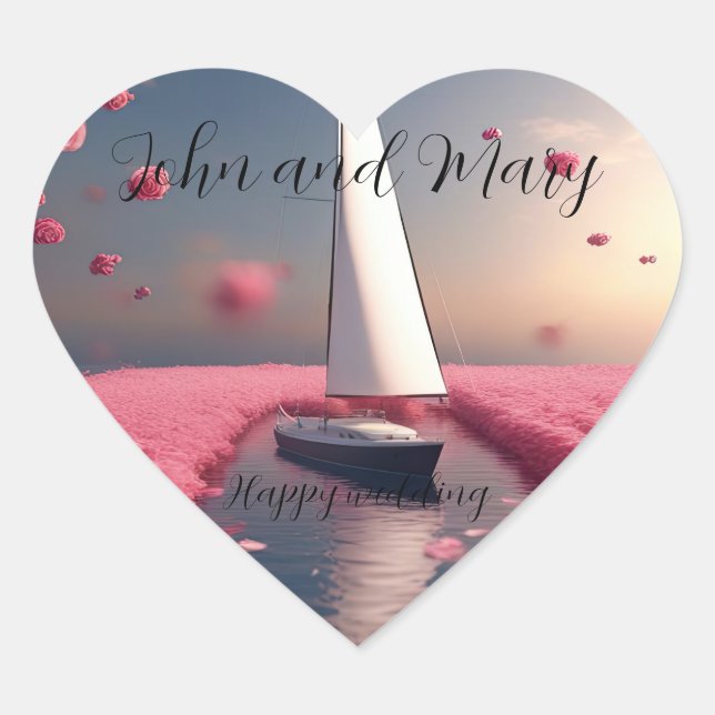 Rose flower sailboat wedding sticker (Front)