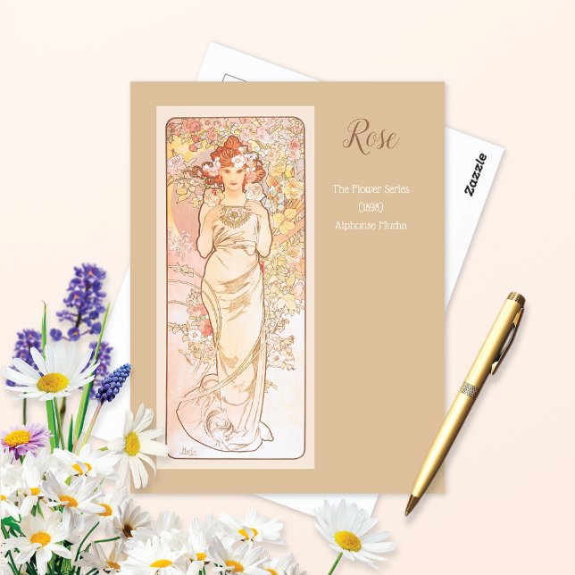 Rose Flower Series Alphonse Mucha Postcard (Creator Uploaded)