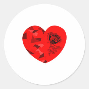 Rose Flower Valentine Red Heart Classic Round Sticker