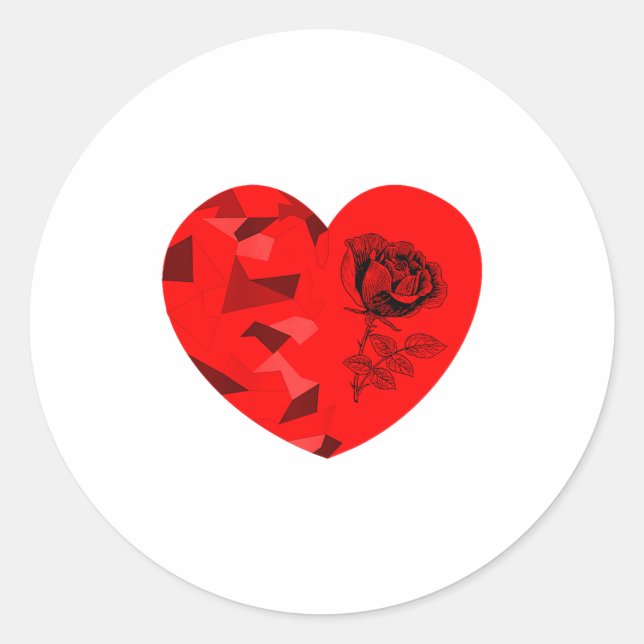 Rose Flower Valentine Red Heart  Classic Round Sticker (Front)