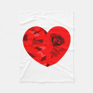 Rose Flower Valentine Red Heart  Fleece Blanket