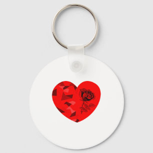 Rose Flower Valentine Red Heart Key Ring