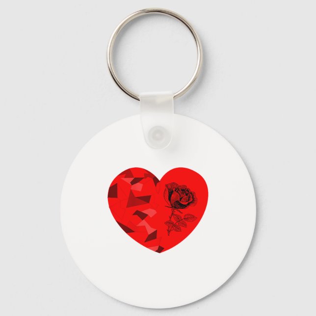 Rose Flower Valentine Red Heart  Key Ring (Front)