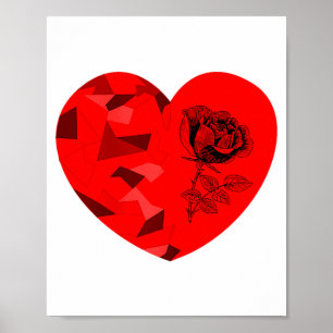 Rose Flower Valentine Red Heart  Poster