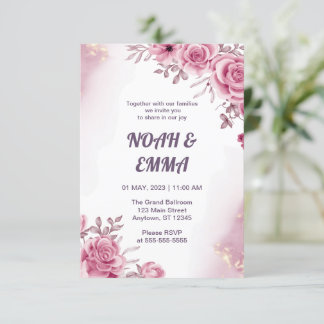 Rose Flower Wedding Invitation | Dark shade Purple