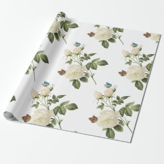 Rose Flower with Butterfly Pattern Wrapping Paper