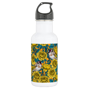 Rose flowers and goldfinch birds 532 ml water bottle