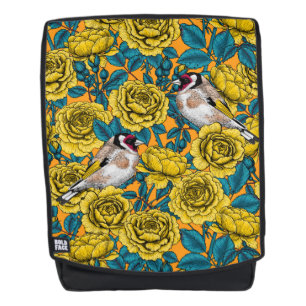 Rose flowers and goldfinch birds backpack