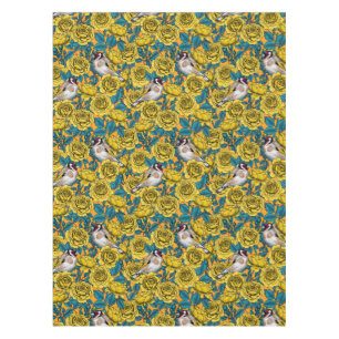 Rose flowers and goldfinch birds tablecloth