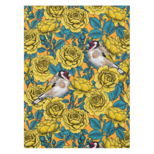 Rose flowers and goldfinch birds tablecloth