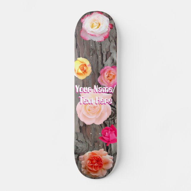 Rose Flowers and Tree Bark Skateboard (Front)