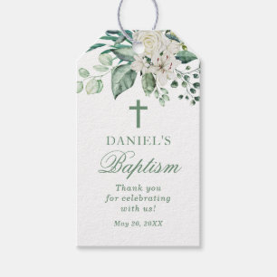 Rose Flowers Baptism Thank You Gift Tags