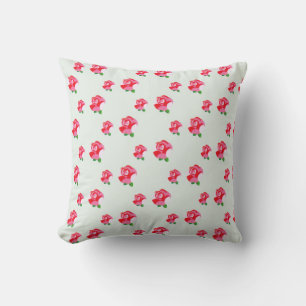 Rose Flowers Botanical Aqua Pink Cushion