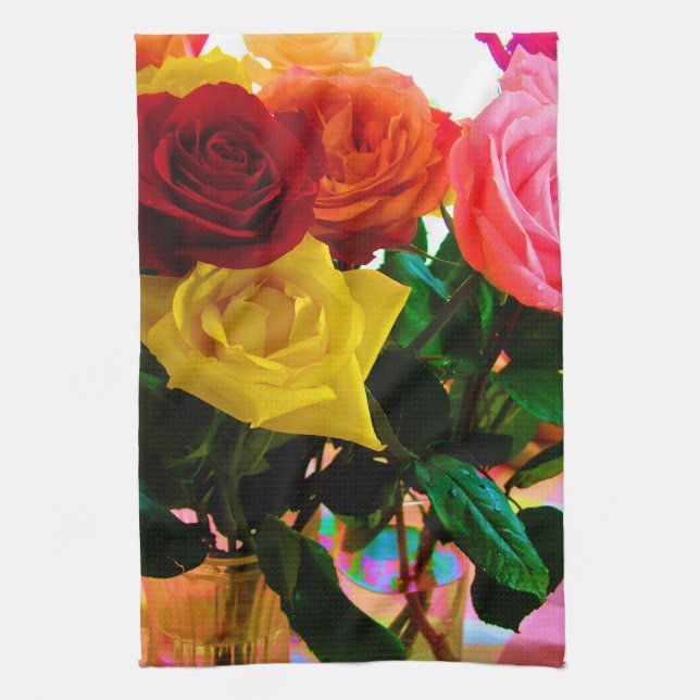 rose flowers bouquet tea towel (Vertical)