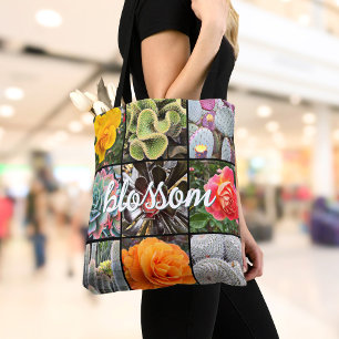 Rose Flowers Cacti Photo Collage Blossom Script Tote Bag