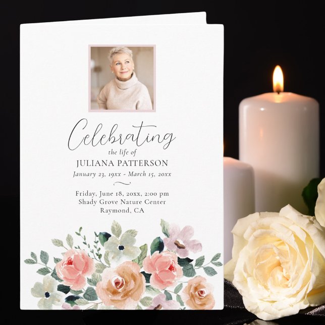 Rose Flowers Celebration of Life Photos Funeral  Programme (Creator Uploaded)