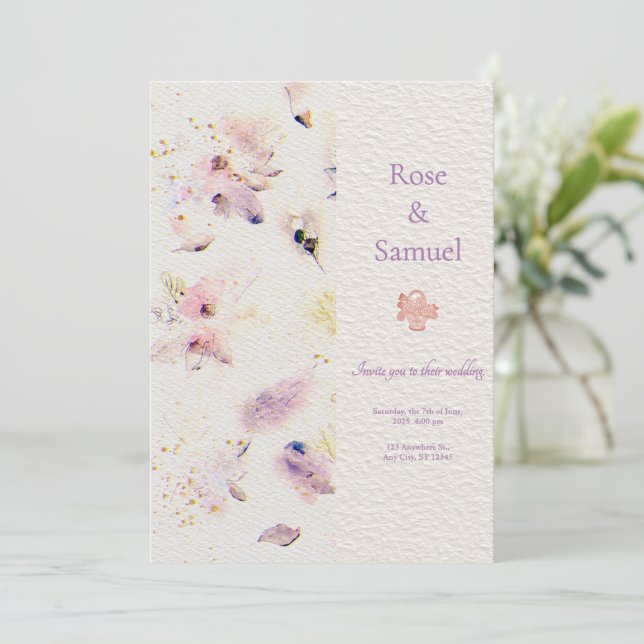 Rose Flowers Elegant Paper Textured Wedding I Invitation (Standing Front)