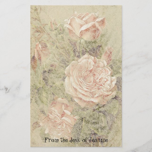 Rose Flowers Faux Handmade Paper Stationery (Front)