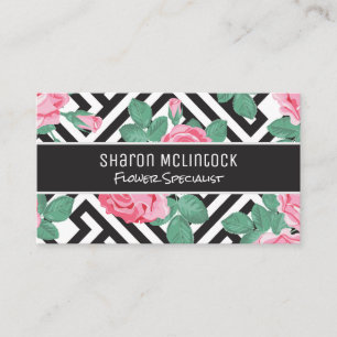Rose Flowers Geometric Pattern Business Card
