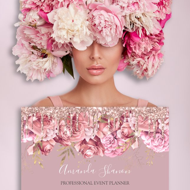 Rose Flowers Logo Event Planner QRCODE  Business Card (Rose Flowers Logo Event Planner QRCODE Business Card)