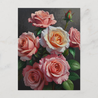 Rose flowers Oil Painting Postcard