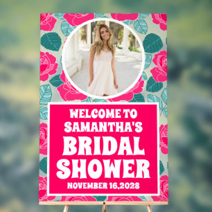 Rose Flowers Photo Bridal Shower Welcome Frosted Acrylic Sign