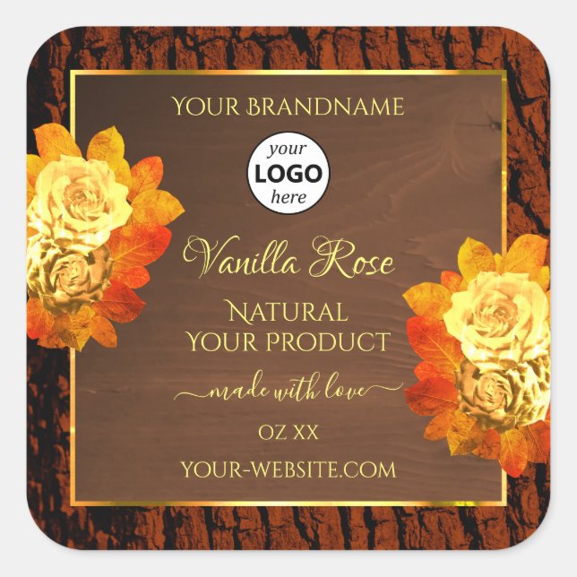 Rose Flowers Product Label Natural Wood Grain Logo (Front)