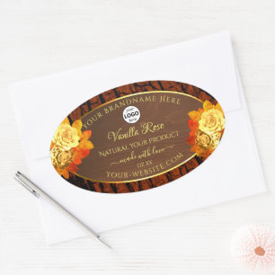 Rose Flowers Product Label Natural Wood Grain Logo