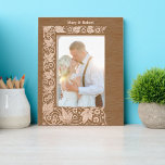 Rose Flowers Vine Border<br><div class="desc">This etched wooden frame was derived from a vintage rose floral and foliage vine border print. You can easily personalise the text in this design template.</div>