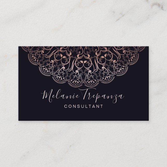 Rose foil mandala black professional business card (Front)
