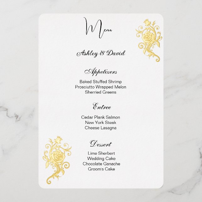 Rose Foil Wedding Menu Card (Front)
