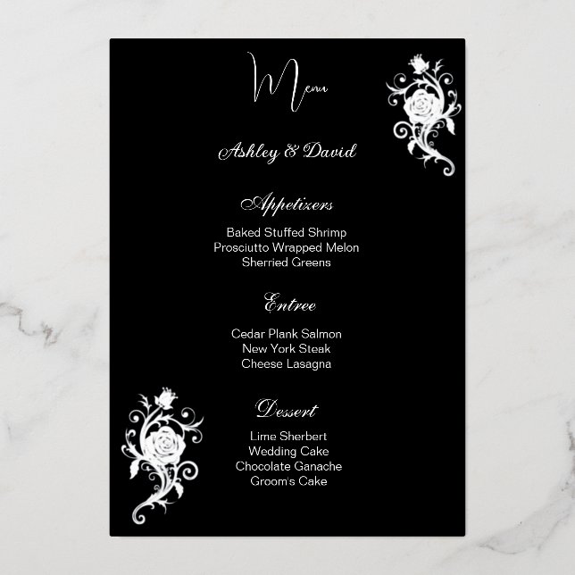 Rose Foil Wedding Menu Card (Front)
