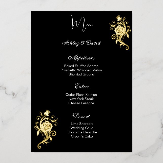 Rose Foil Wedding Menu Card (Front)