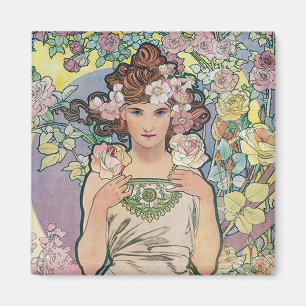 Rose (Four Flowers), Alphonse Mucha Magnet