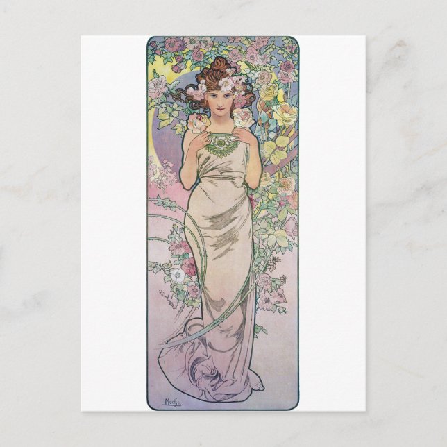Rose (Four Flowers), Alphonse Mucha Postcard (Front)