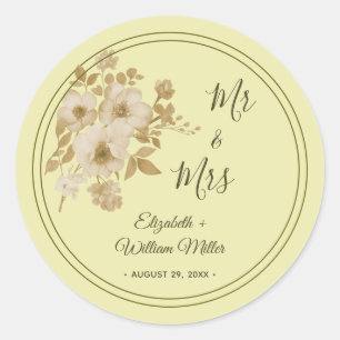 Rose Frame – Celestial Yellow Wedding Classic Round Sticker