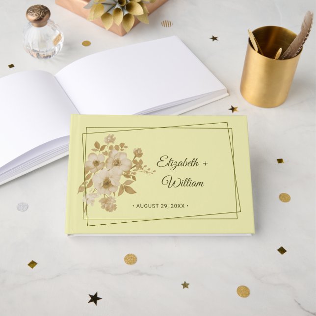 Rose Frame – Celestial Yellow Wedding Guest Book (Front Open)