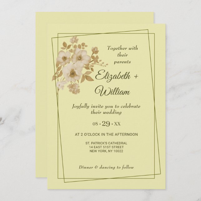 Rose Frame – Celestial Yellow Wedding Invitation (Front/Back)