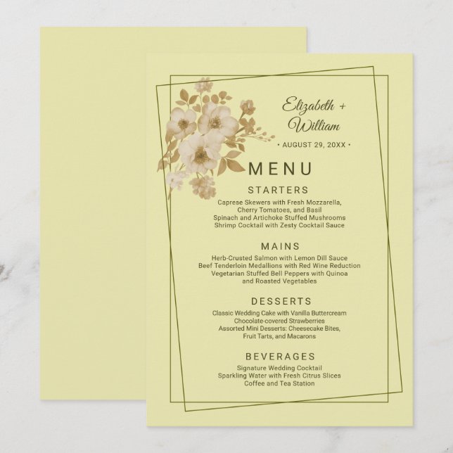Rose Frame – Celestial Yellow Wedding Menu (Front/Back)