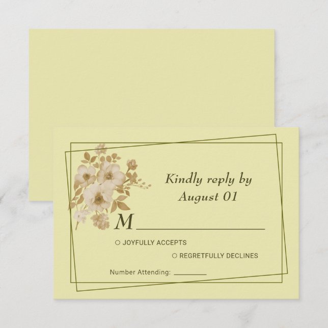 Rose Frame – Celestial Yellow Wedding RSVP Card (Front/Back)