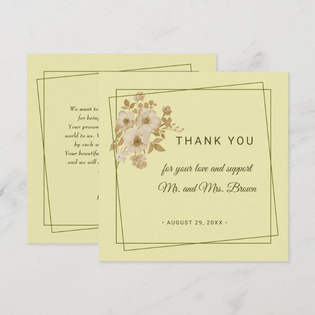 Rose Frame – Celestial Yellow Wedding Thank You Card (Front/Back)