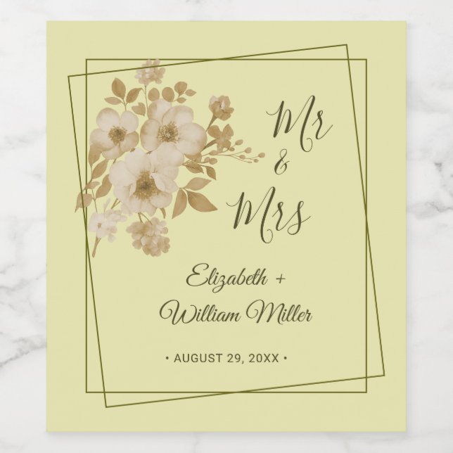 Rose Frame – Celestial Yellow Wedding Wine Label (Single Label)